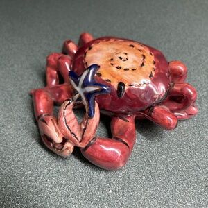 Ceramic Crab Figurine with Starfish Accent